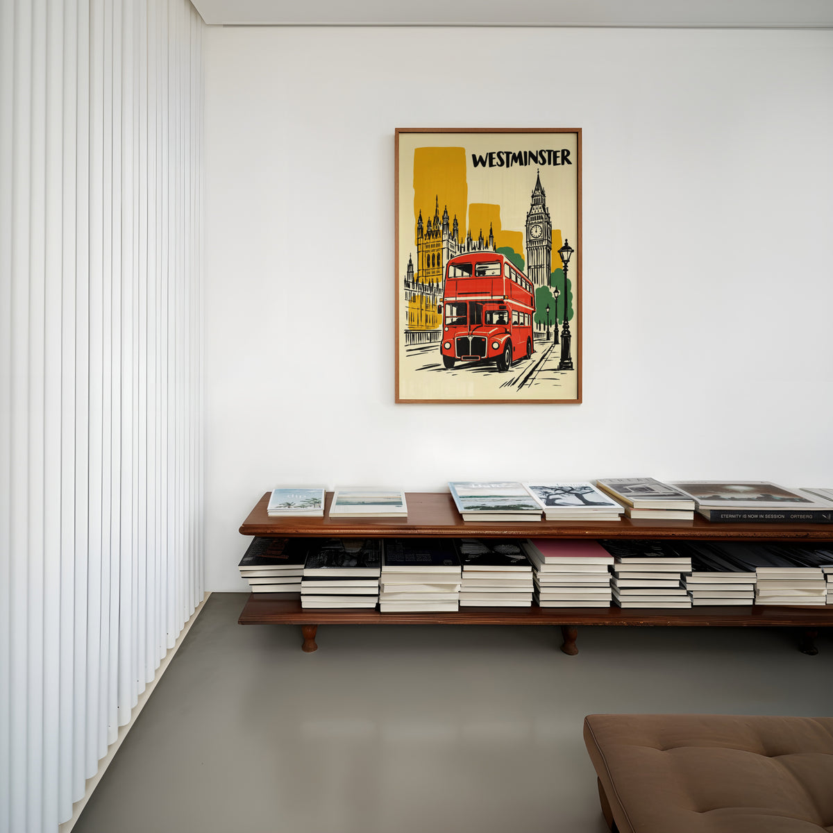 Vintage Westminster London Poster, Red Bus Wall Art Print