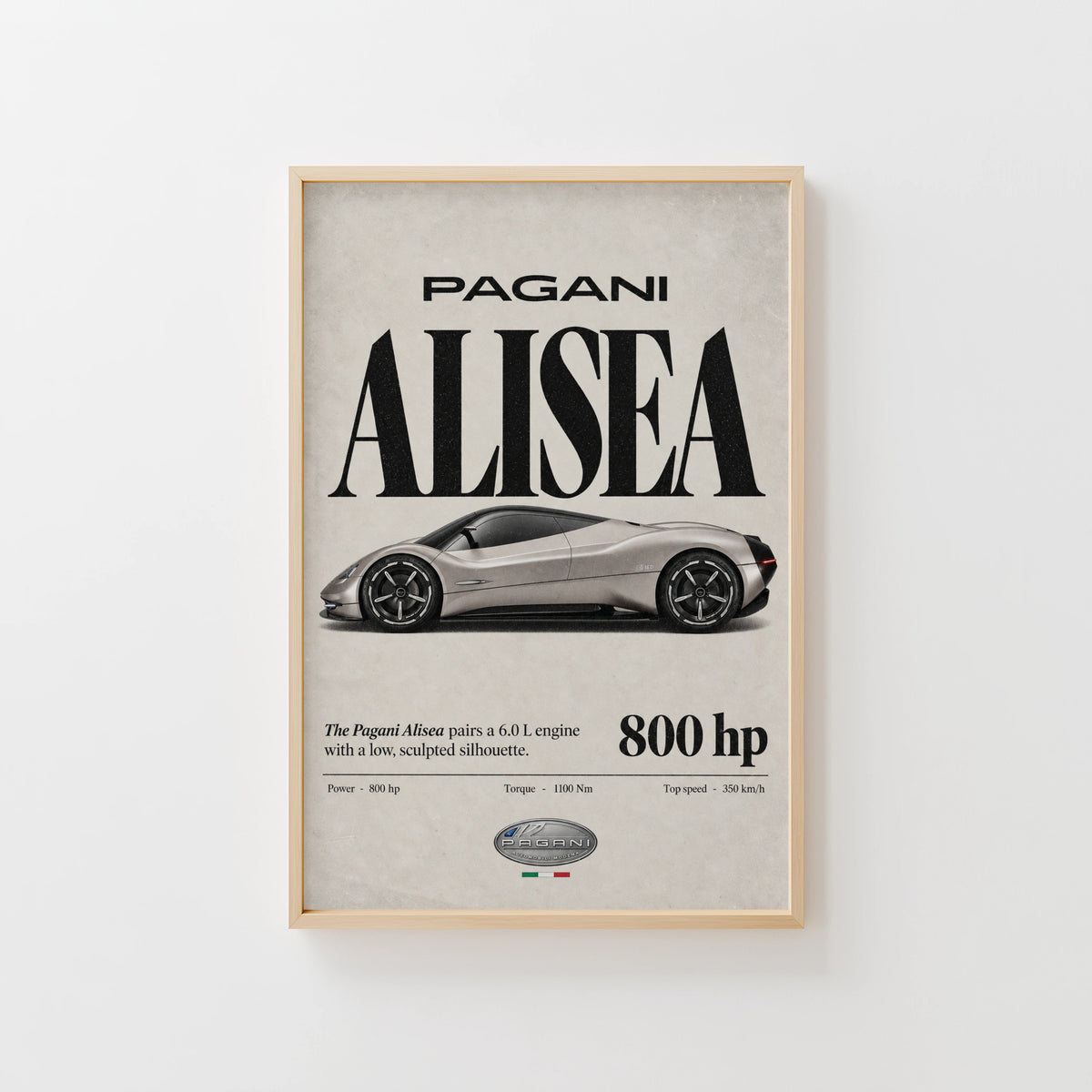 Vintage Pagani Alisea Print, Car Poster, Supercar Wall Art