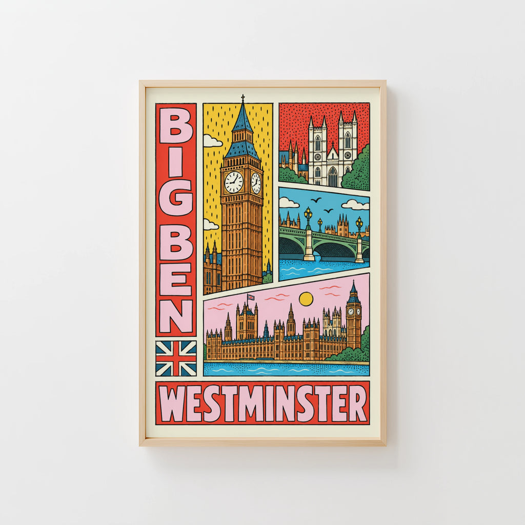 Vintage Big Ben Westminster Poster, London Wall Art Print