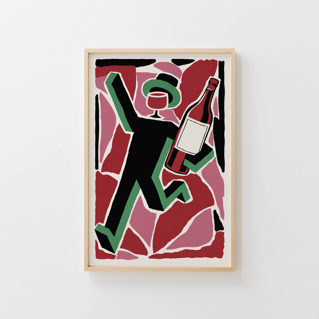 Vintage Red Wine Print Poster, Wine Bottle Wall Art