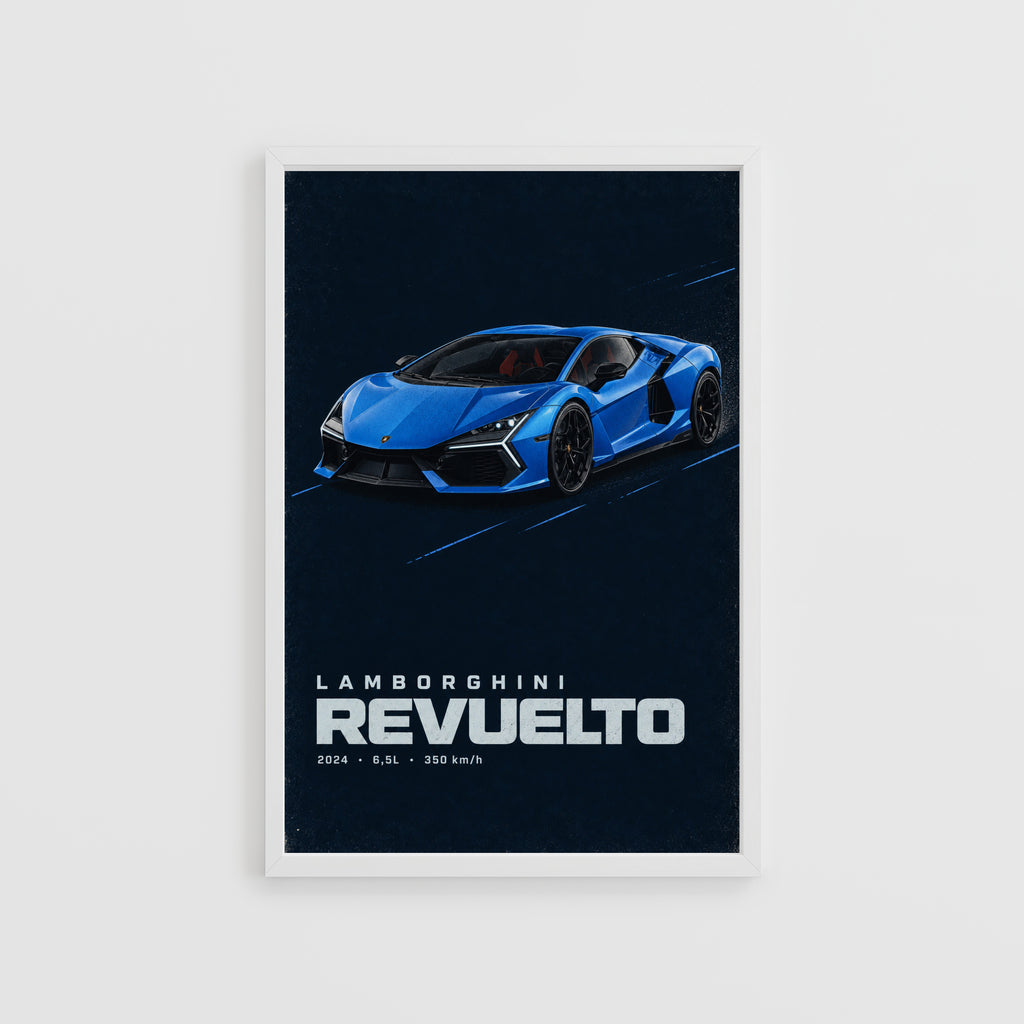 Vintage Lamborghini Revuelto Print, Blue Supercar