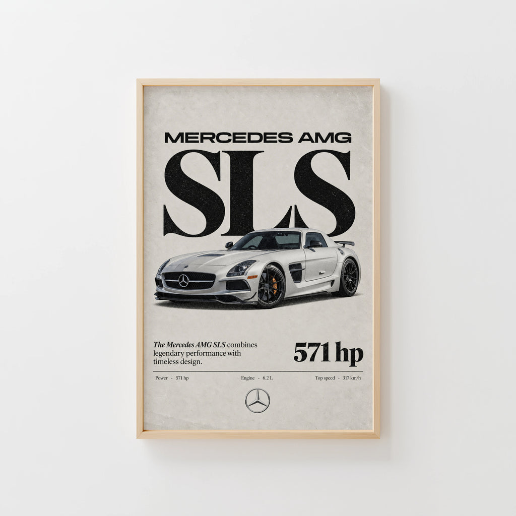 Vintage Mercedes AMG SLS Print, Car Poster, Wall Art