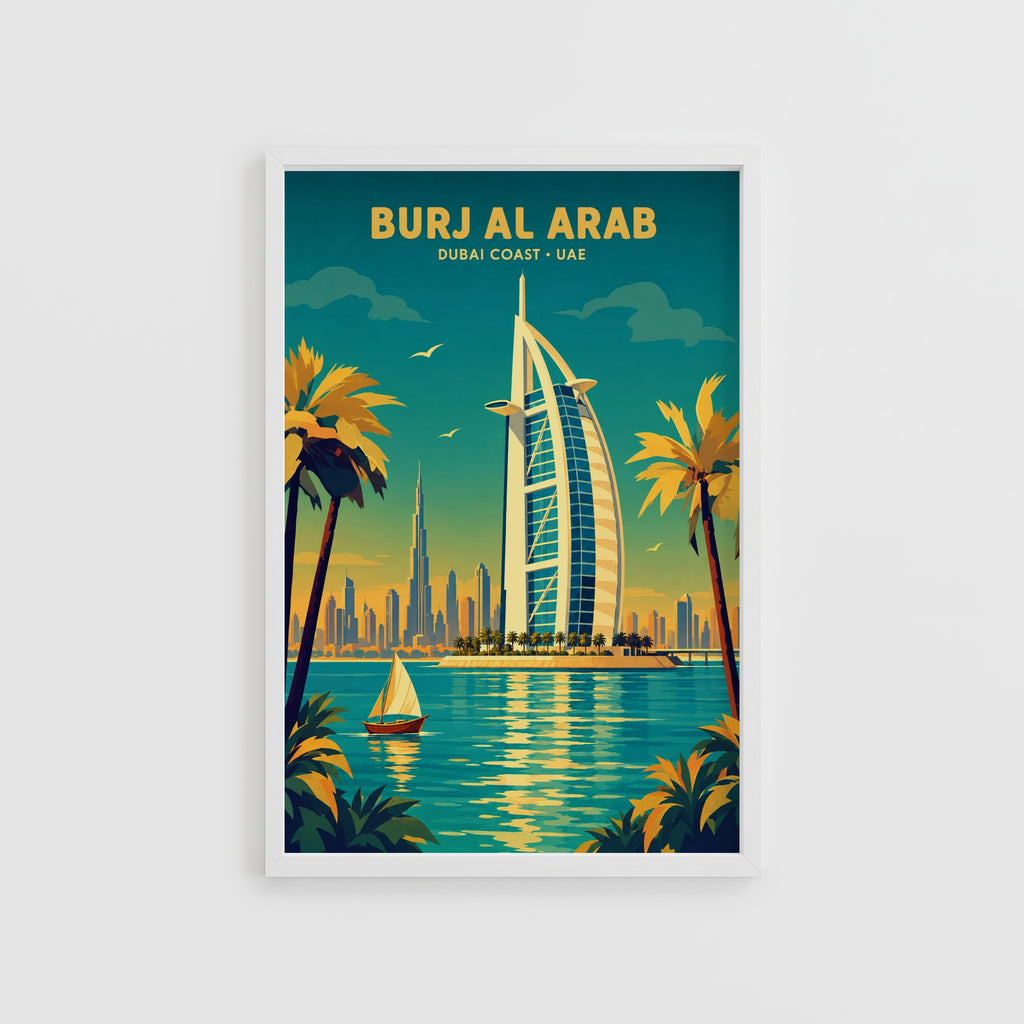 Vintage Burj Al Arab Dubai Poster, Travel Wall Art, Print
