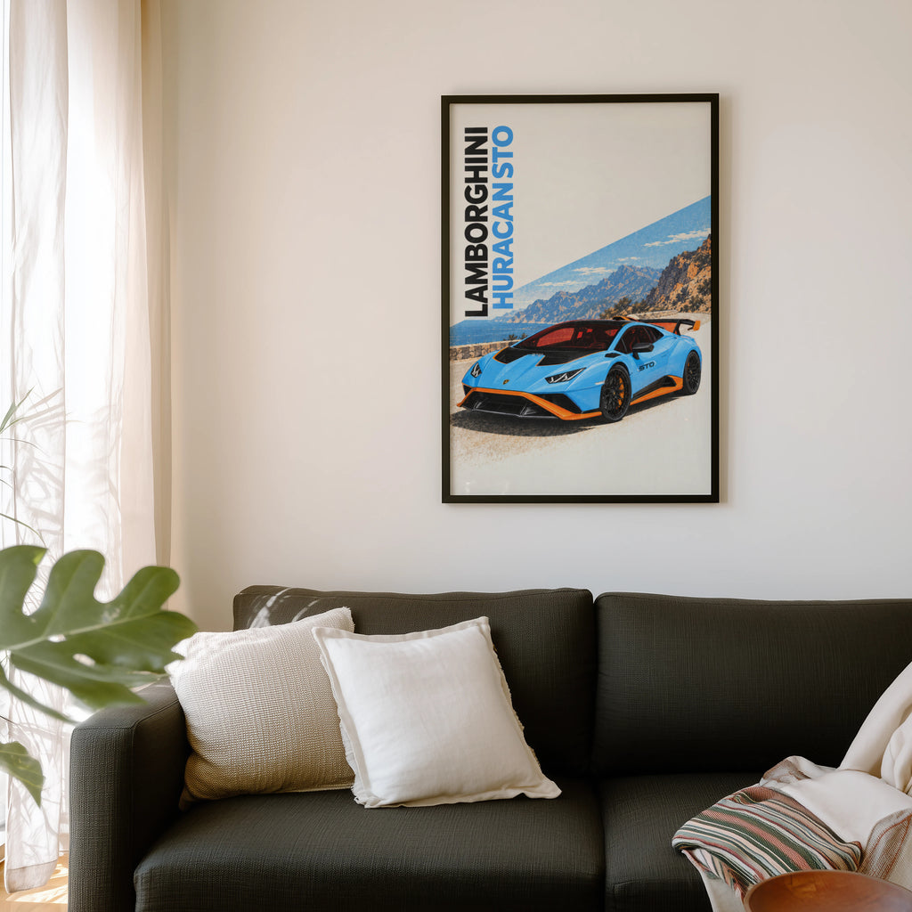 Vintage Lamborghini Huracan STO Print, Supercar Art