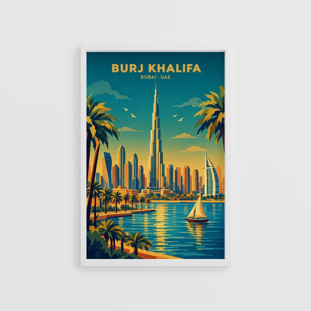 Vintage Dubai Poster, Burj Khalifa Wall Art, UAE Print