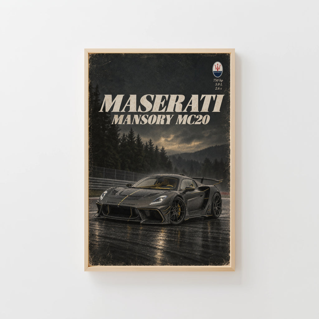 Vintage Maserati MC20 Print, Supercar Wall Art