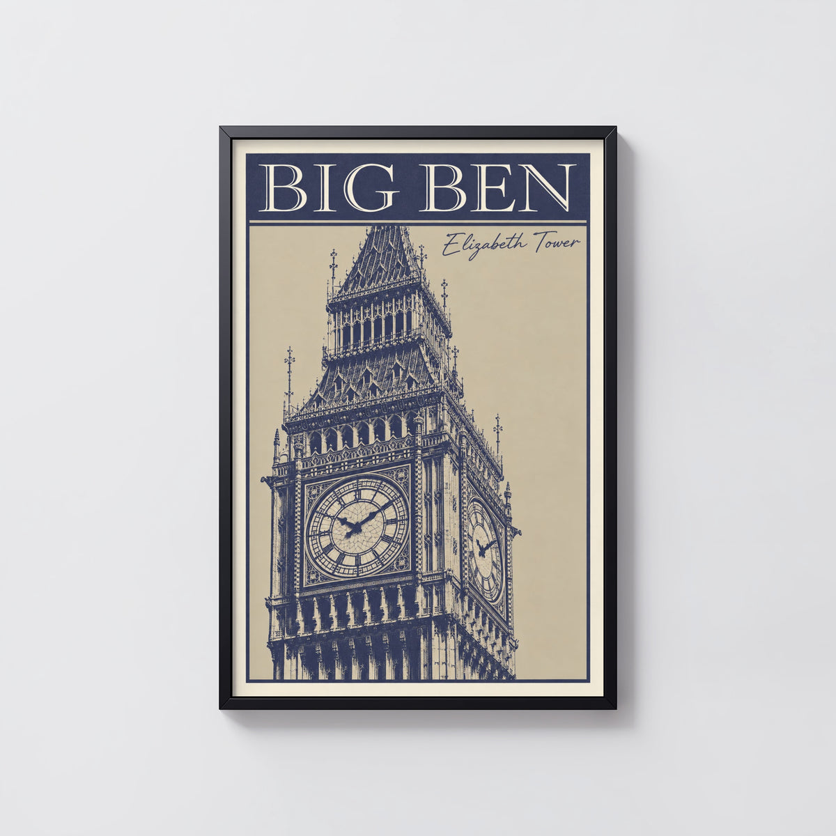 Vintage Big Ben London Poster, Navy Wall Art, Print