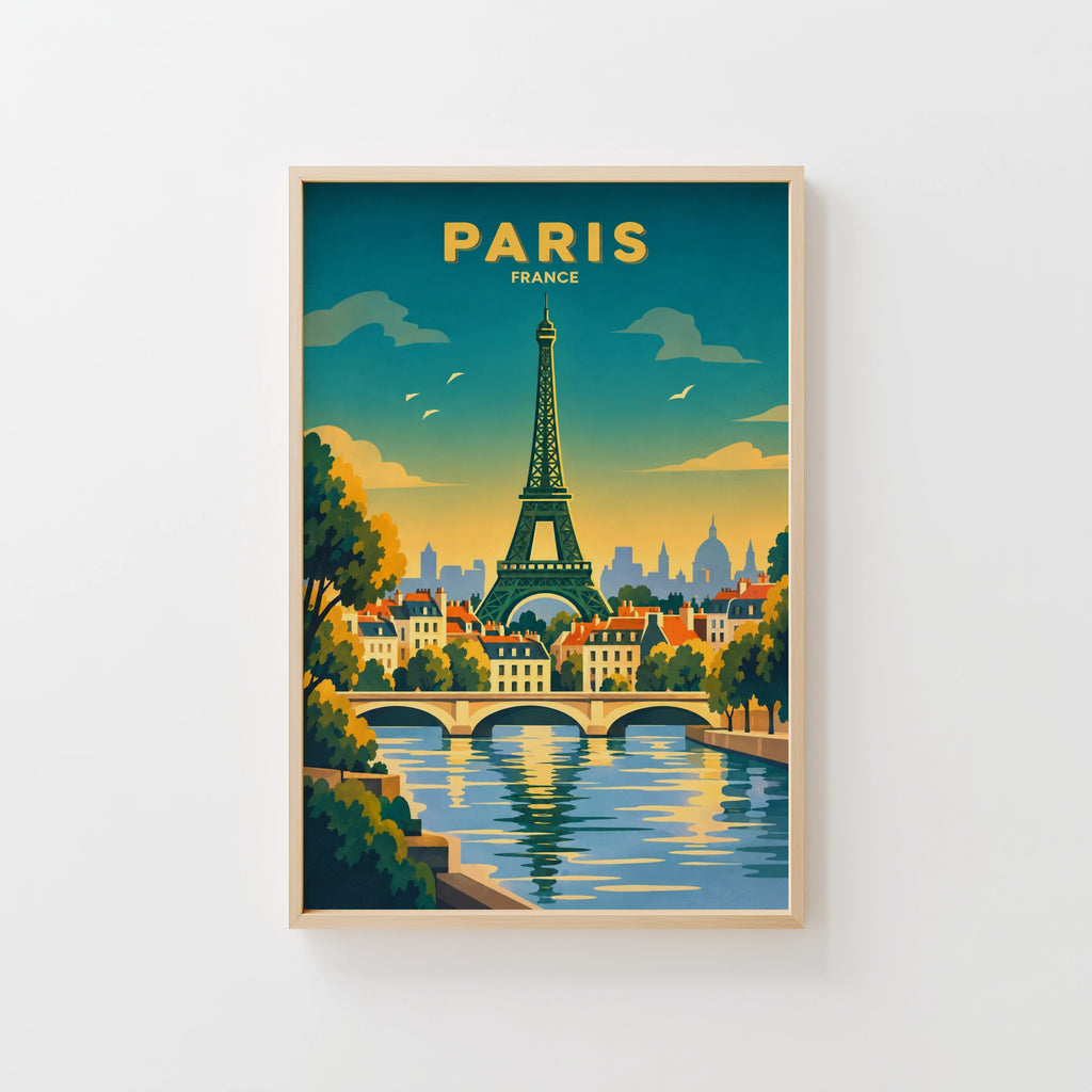 Vintage Paris Poster, Eiffel Tower Wall Art, France Print