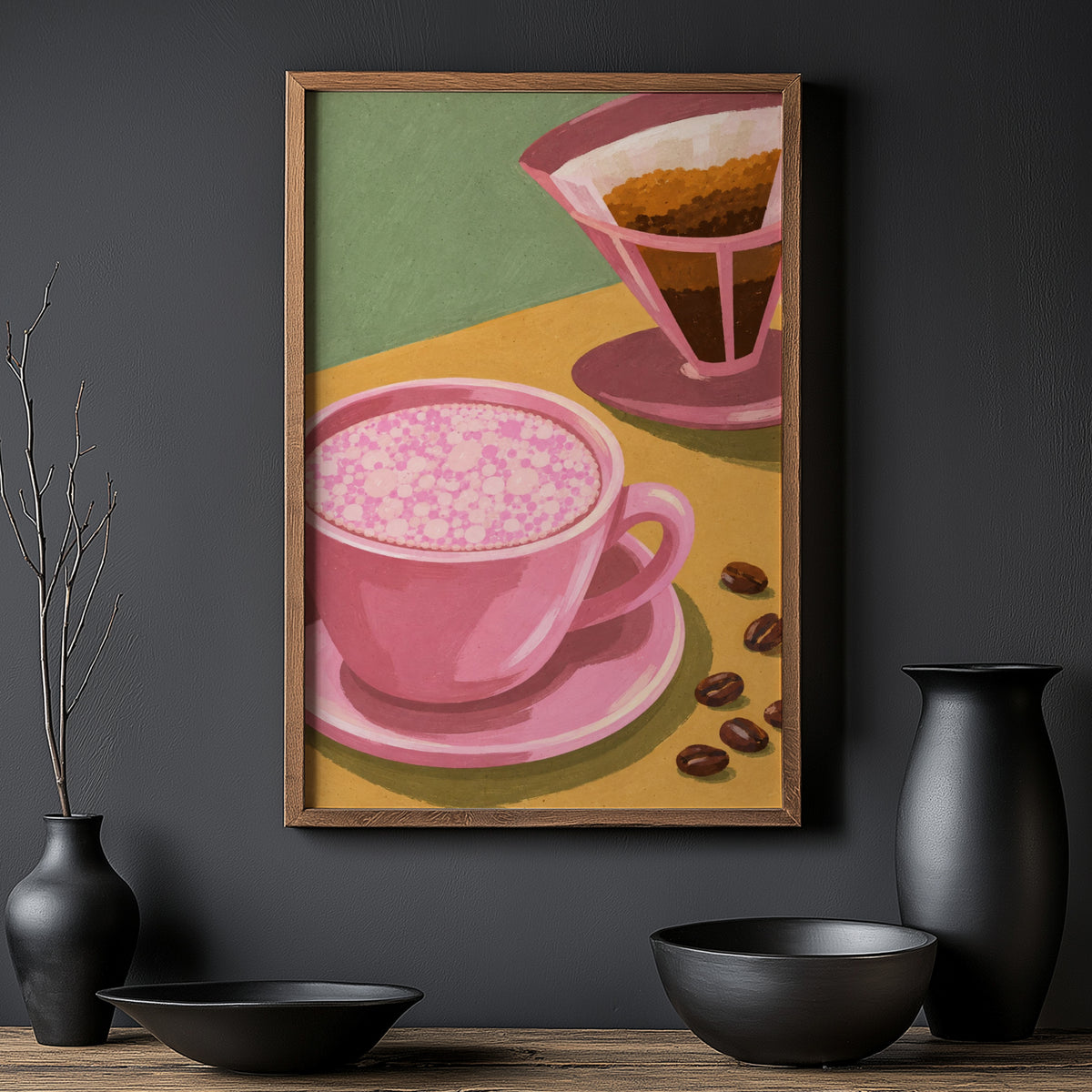 Vintage Coffee Print and Poster, Pink Kitchen Wall Art