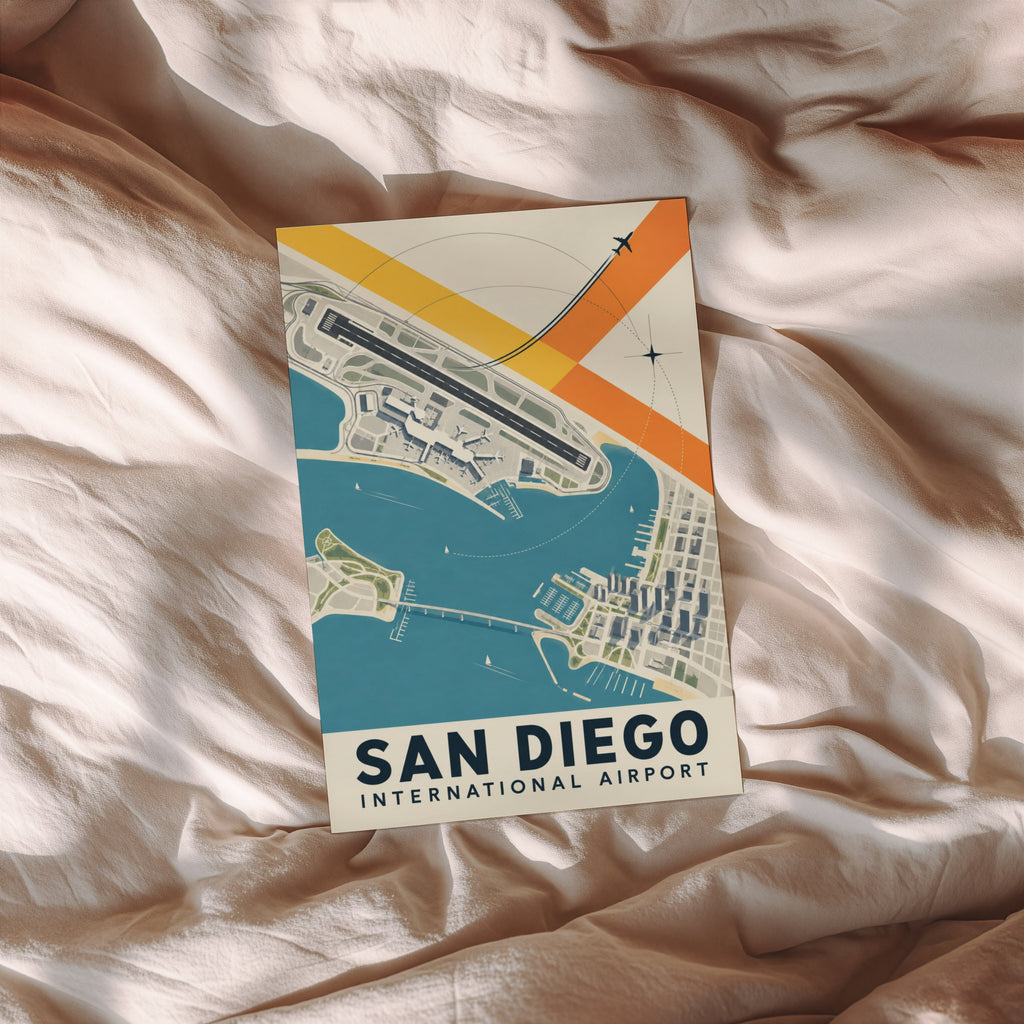 Vintage San Diego Airport Poster, Aerial Map Print