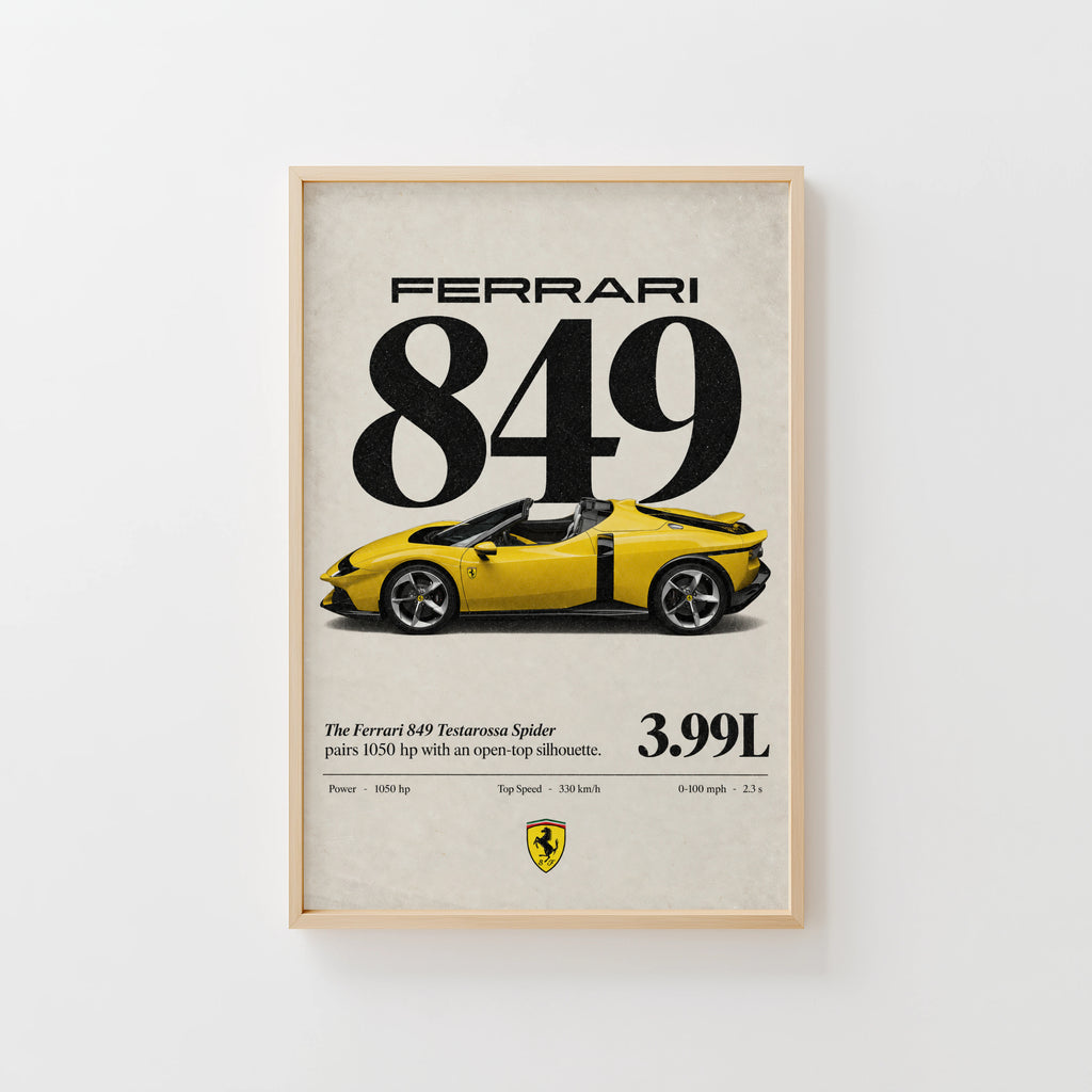 Vintage Ferrari 849 Spider Print, Car Wall Art