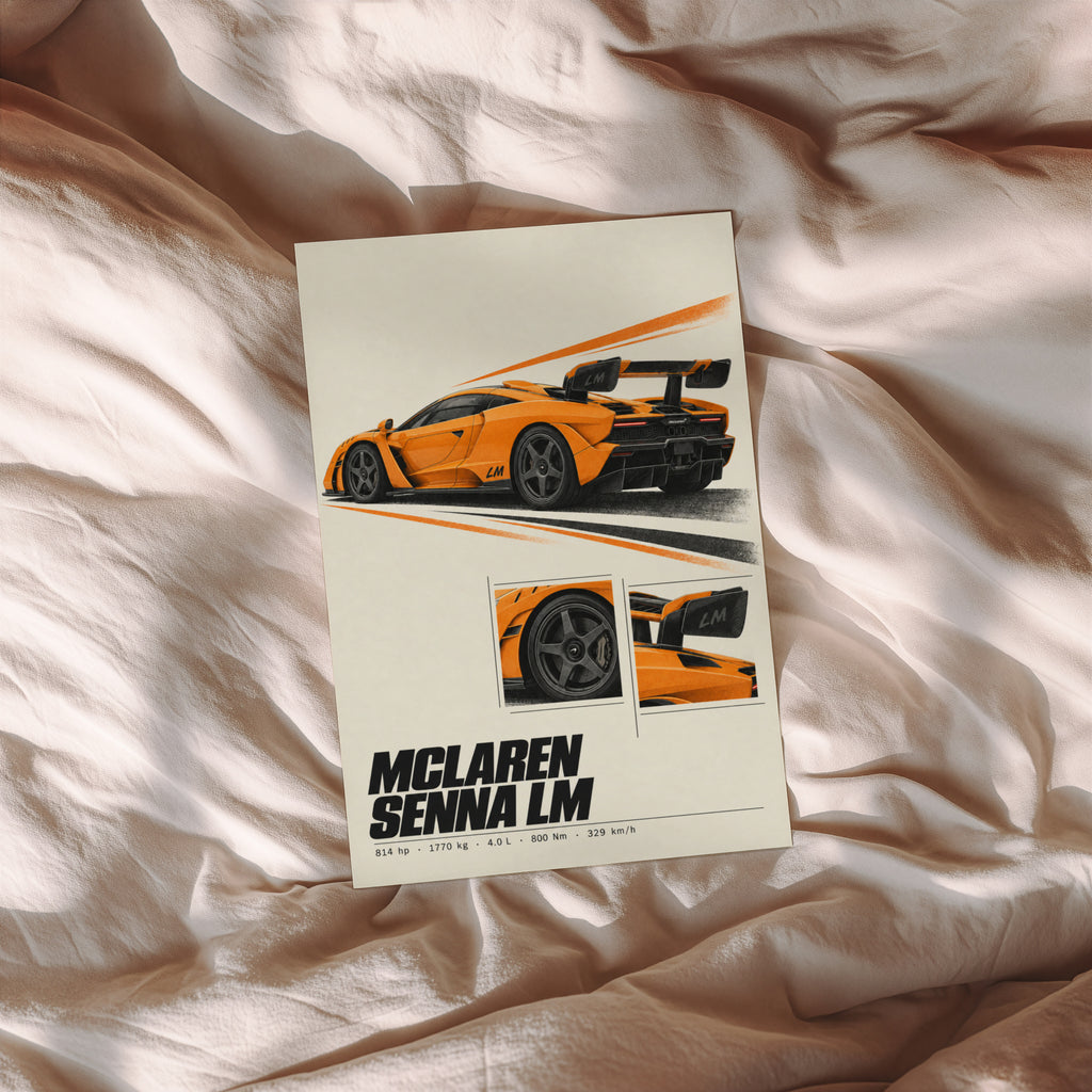 Vintage McLaren Senna LM Print, Supercar Wall Art