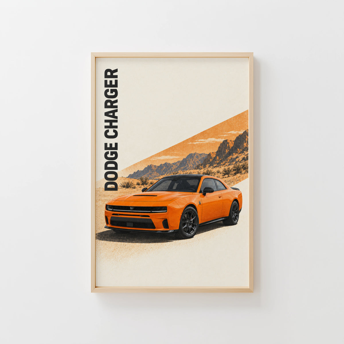 Vintage Dodge Charger Print, Orange Muscle Car Art