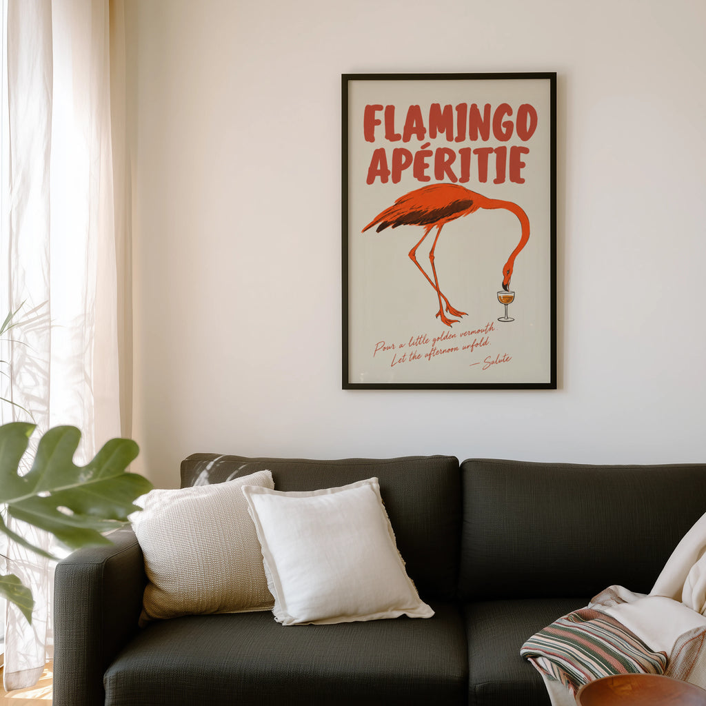 Vintage Flamingo Aperitif Print Poster, Bar Wall Art