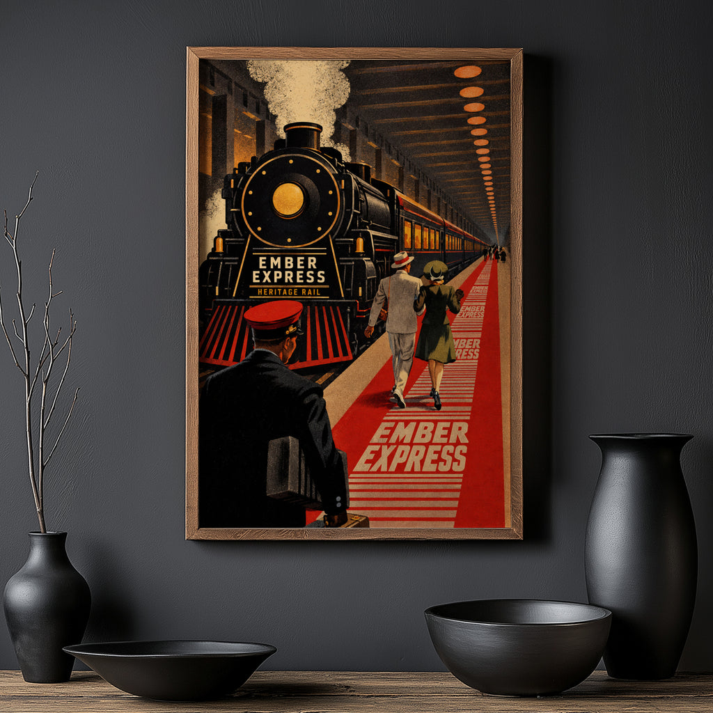Vintage Ember Express Steam Train Print Poster