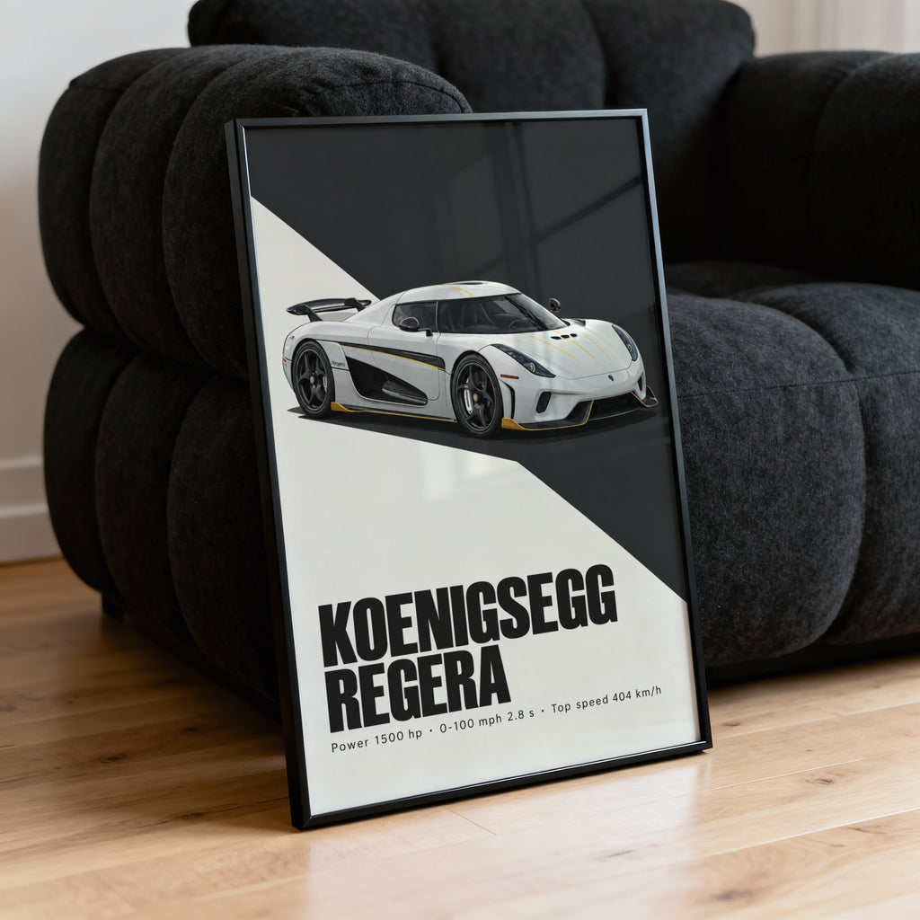 Vintage Koenigsegg Regera Print, Supercar Wall Art