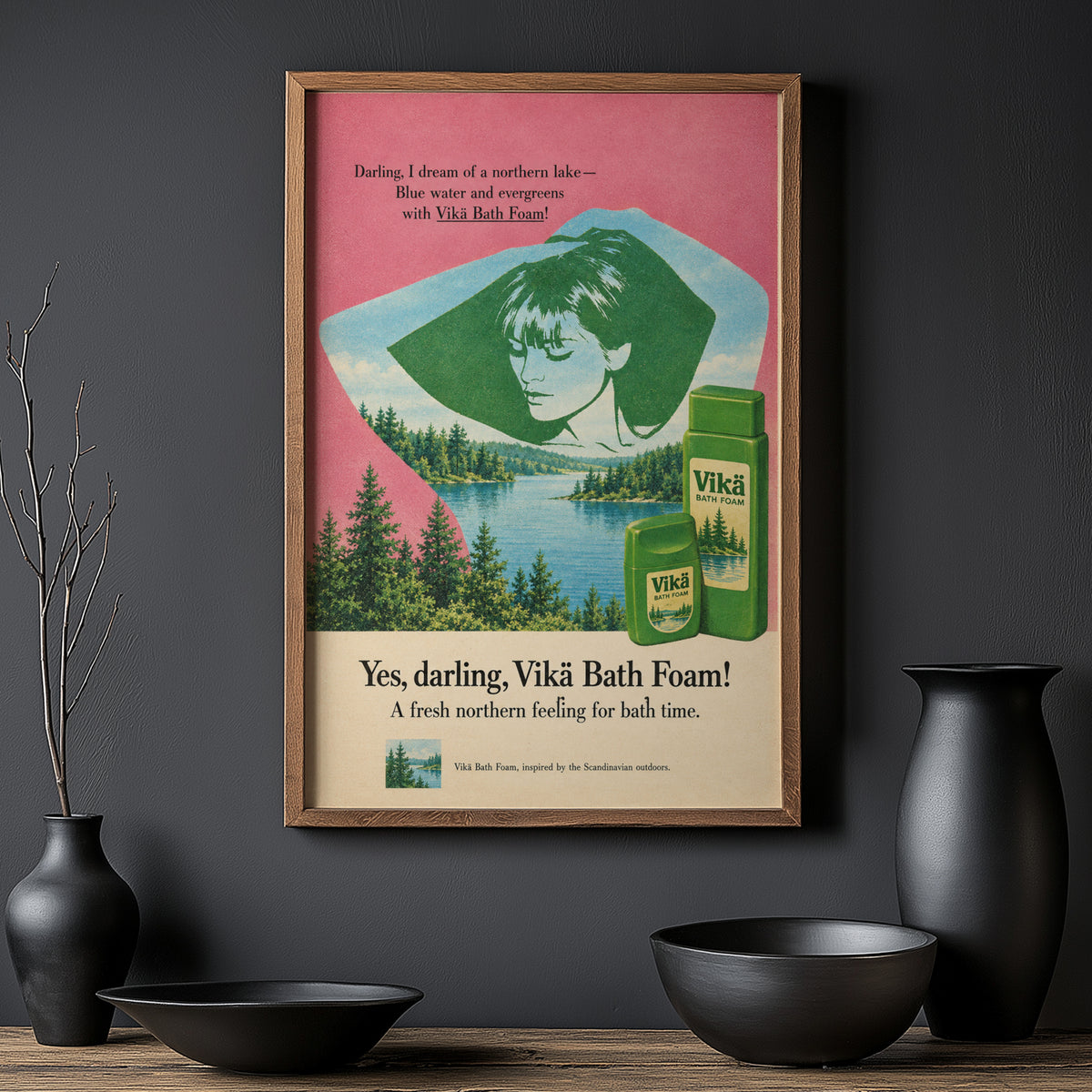 Vintage Bath Foam Poster, Scandinavian Lake Wall Art Print