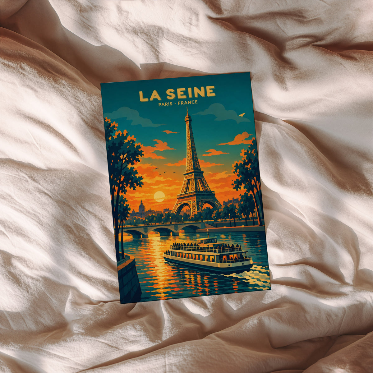 Vintage Paris Poster, Eiffel Tower Wall Art, Seine Print