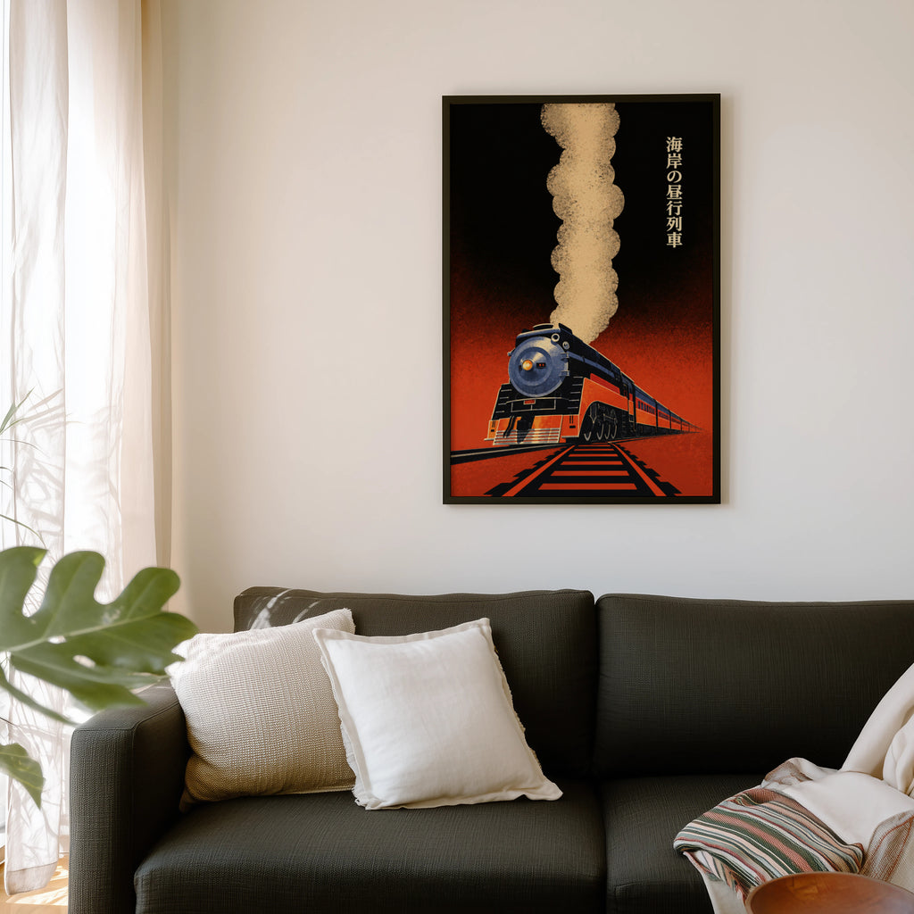 Vintage Train Print Poster, Steam Locomotive Wall Art