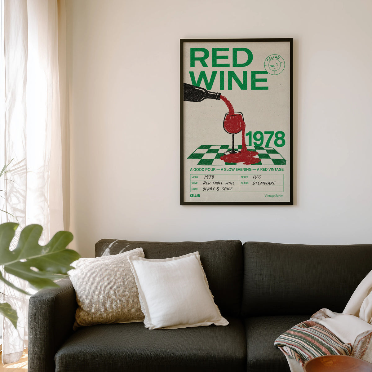 Vintage Red Wine Print Poster, Kitchen Wall Art 1978