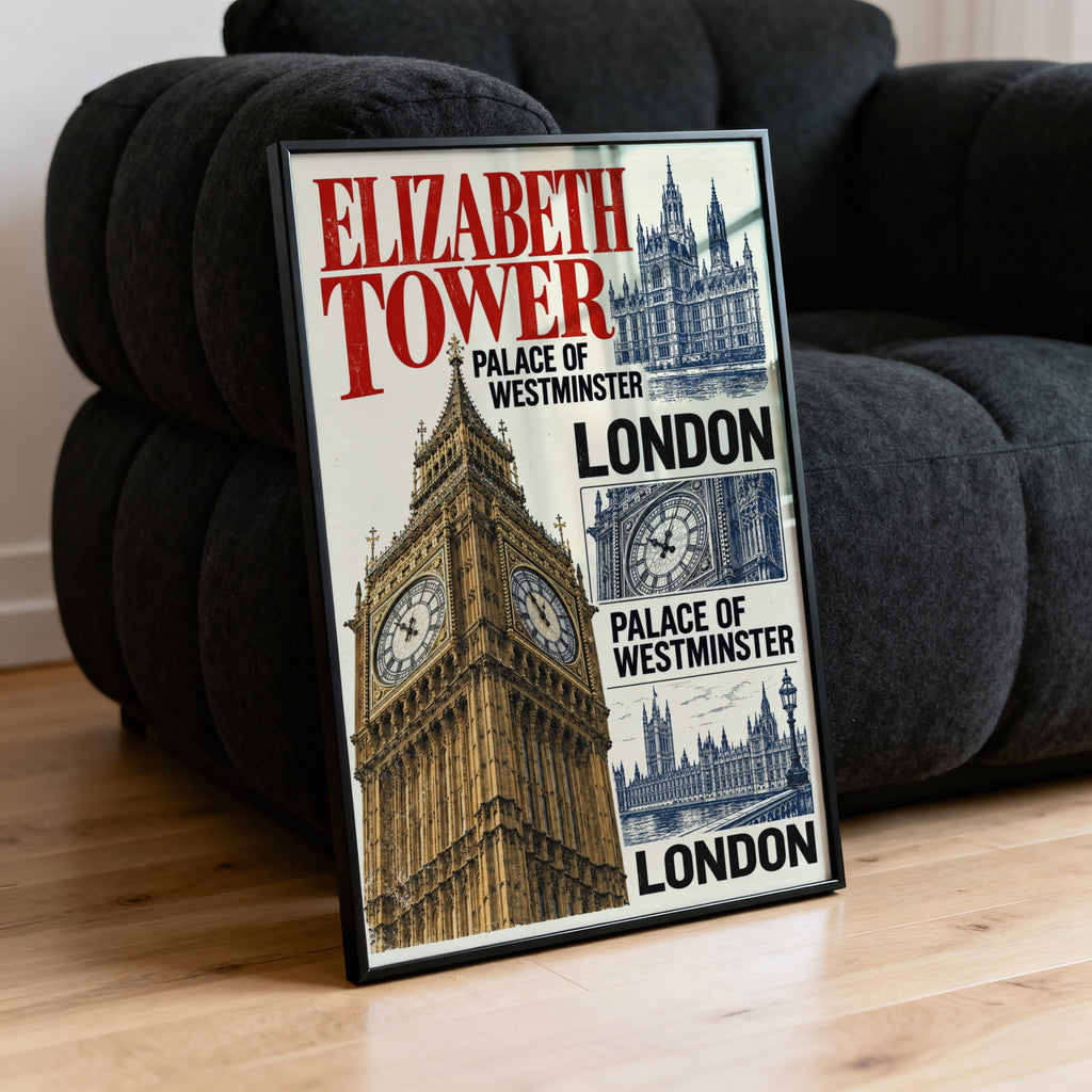 Vintage Elizabeth Tower Poster, London Wall Art