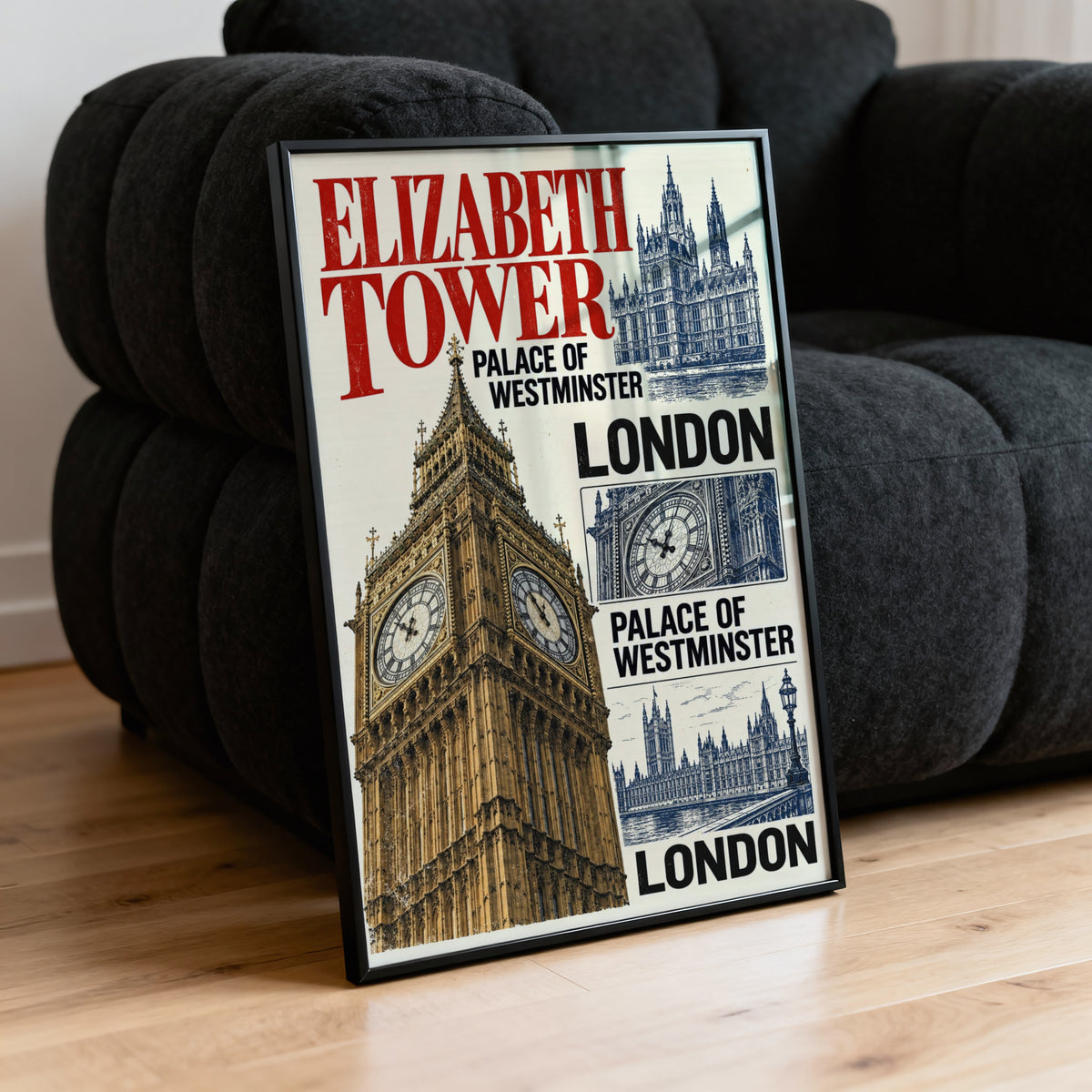 Vintage Elizabeth Tower Poster, London Wall Art