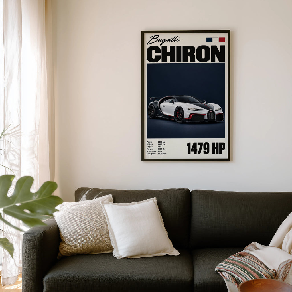 Vintage Bugatti Chiron Print, Supercar Wall Art