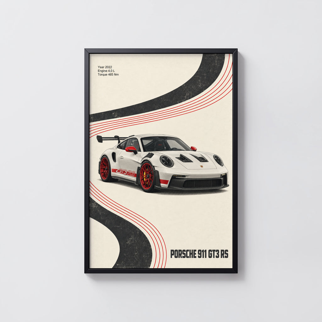 Vintage Porsche 911 GT3 RS Print, Car Poster