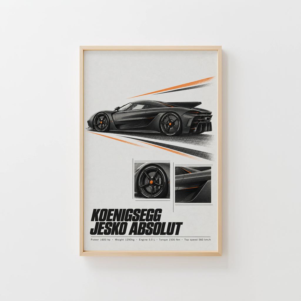 Vintage Koenigsegg Jesko Absolut Print, Hypercar