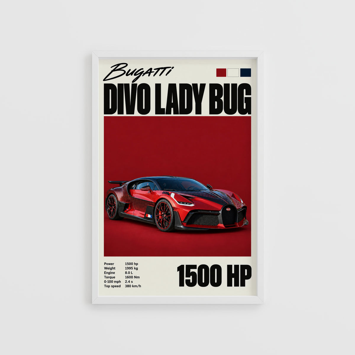 Vintage Print, Bugatti Divo Lady Bug Car Wall Art