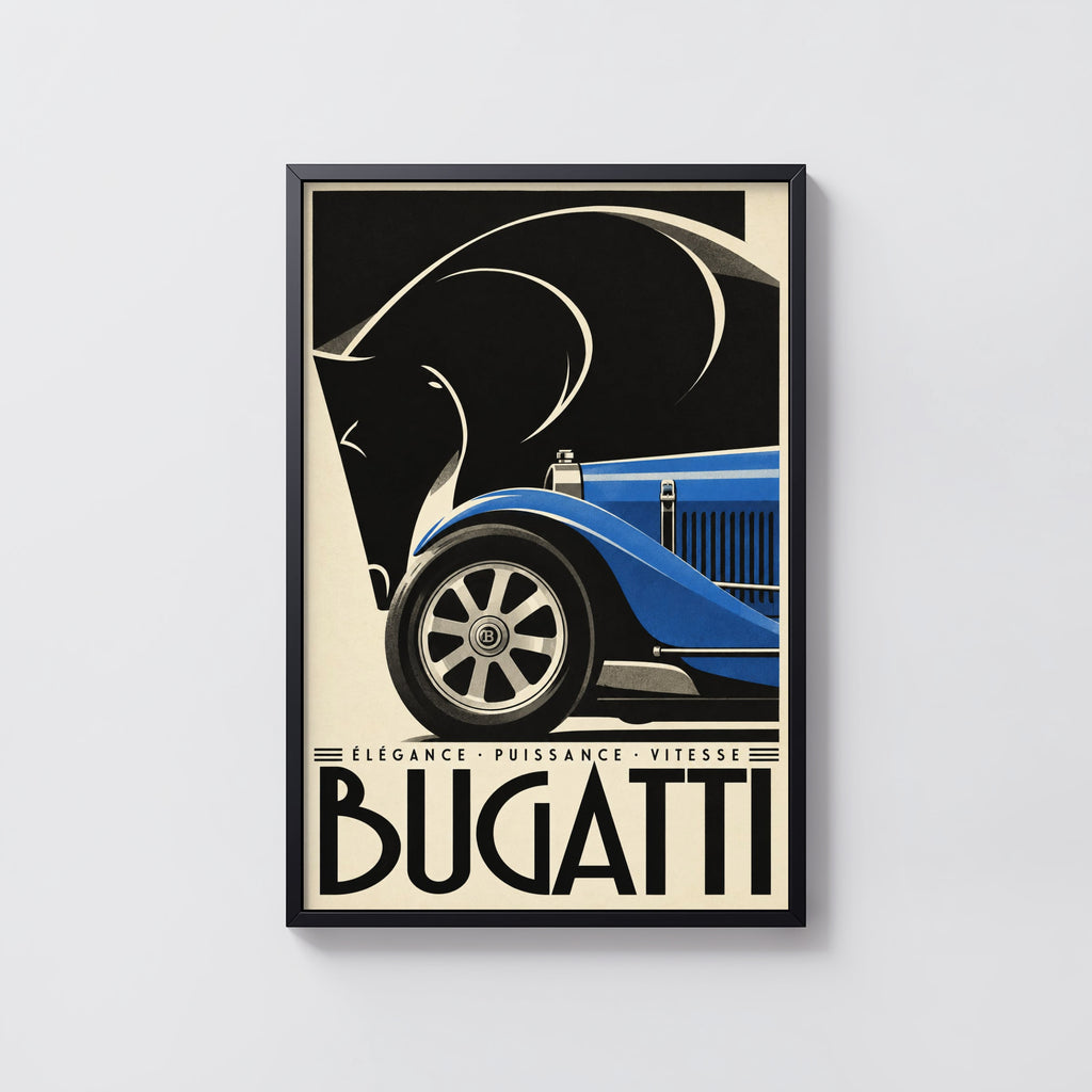 Vintage Bugatti Poster, Art Deco Wall Art, Car Print