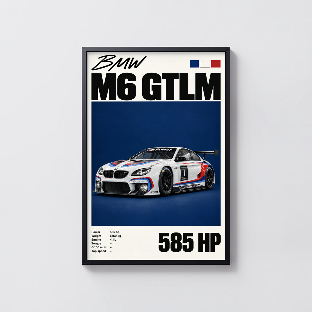 Vintage BMW M6 GTLM Print, Racing Car Wall Art
