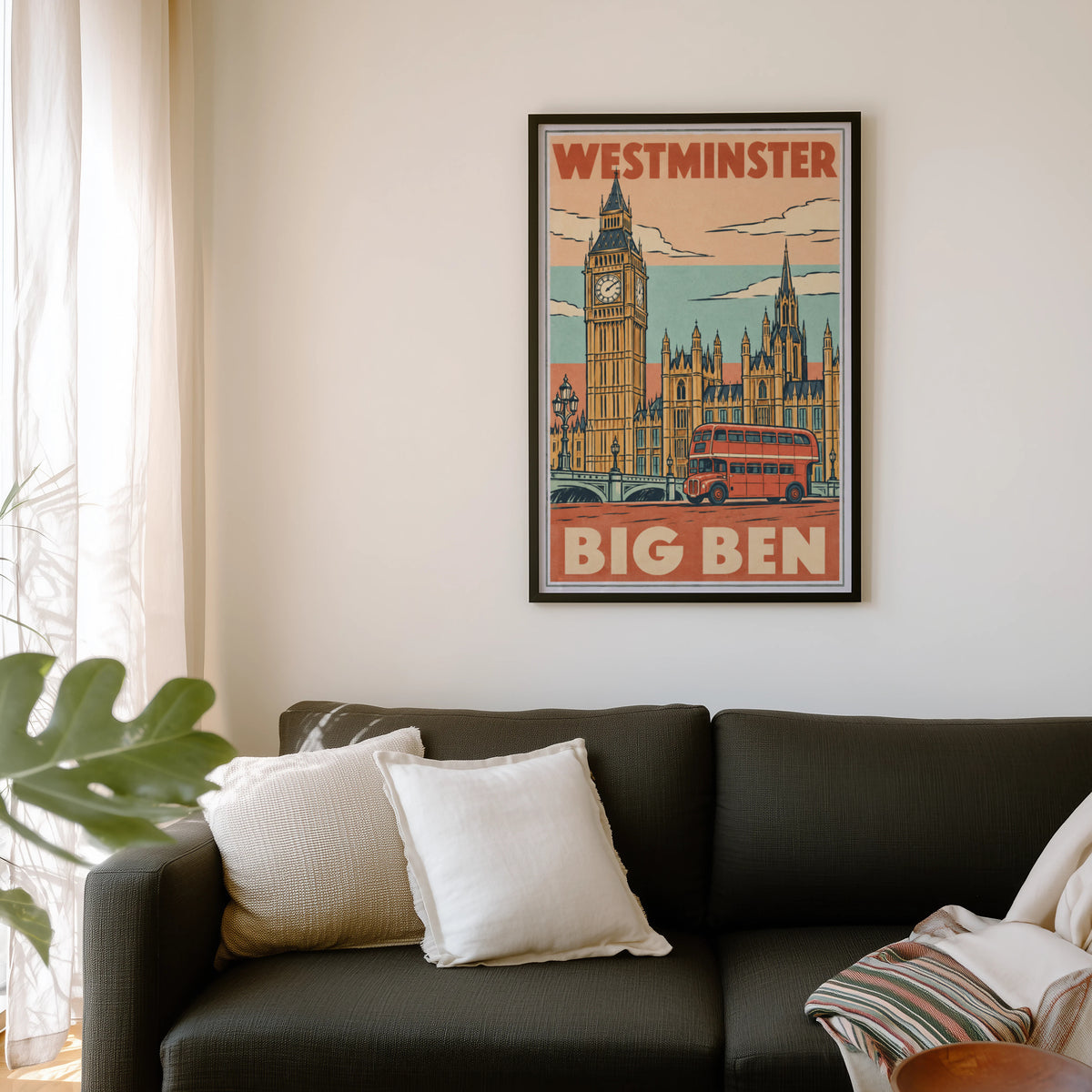 Vintage Big Ben Poster, London Wall Art, Westminster Print