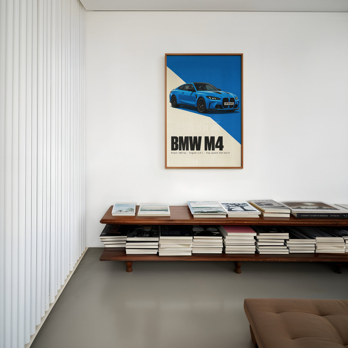 Vintage BMW M4 Print, Blue Car Wall Art