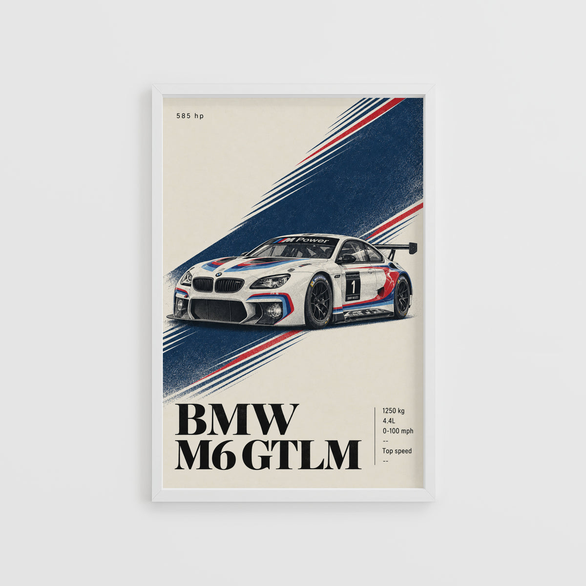 Vintage BMW M6 GTLM Race Car Print, Garage Art