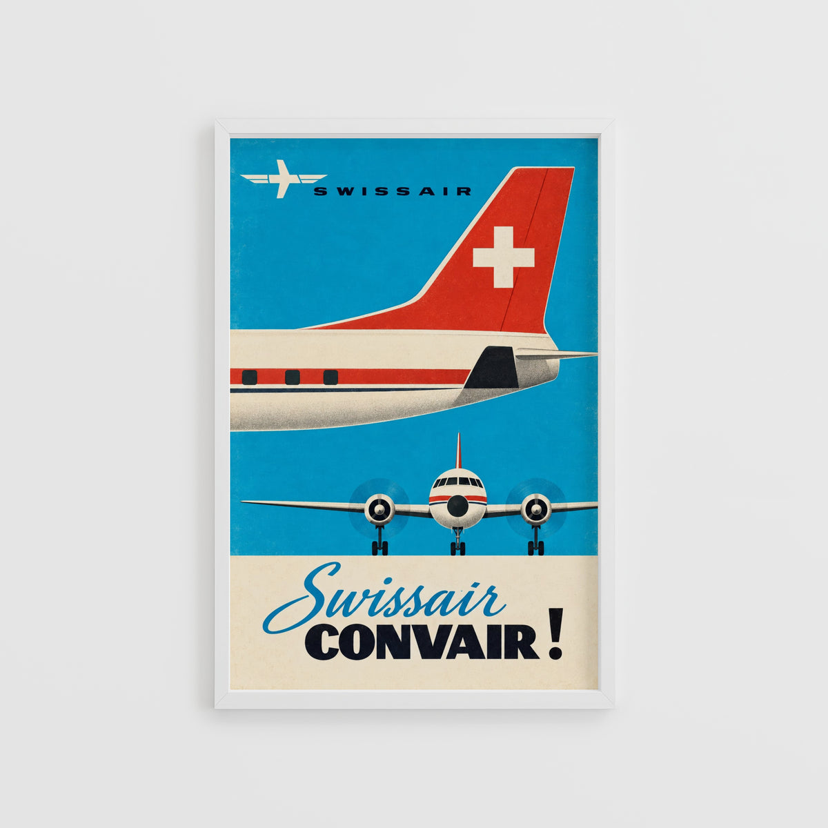 Vintage Swissair Convair Poster, Retro Airline Wall Art