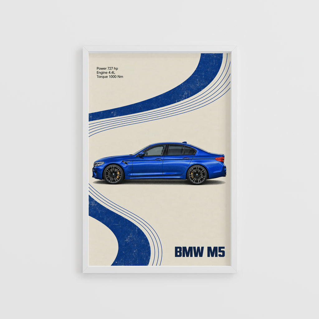 Vintage BMW M5 Print, Blue Car Wall Art