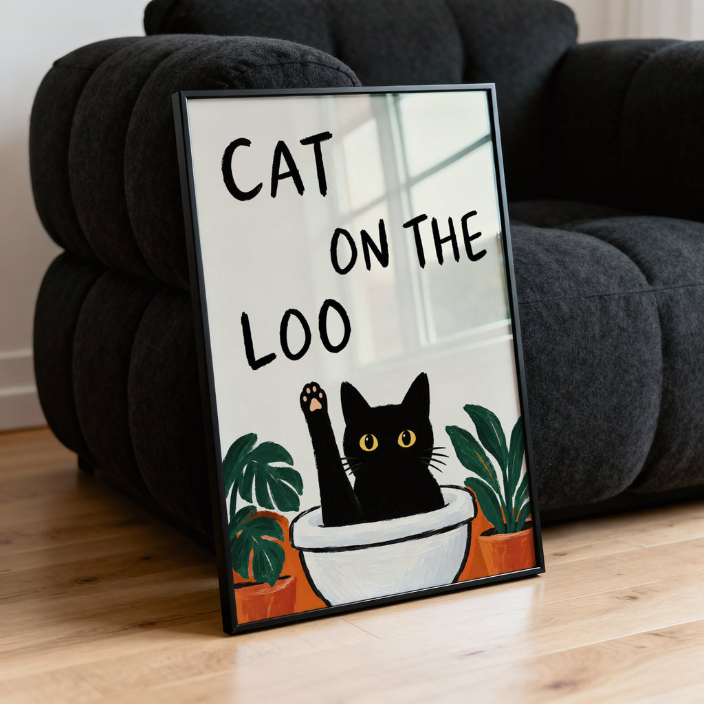 Vintage Cat Print Poster, Funny Bathroom Wall Art