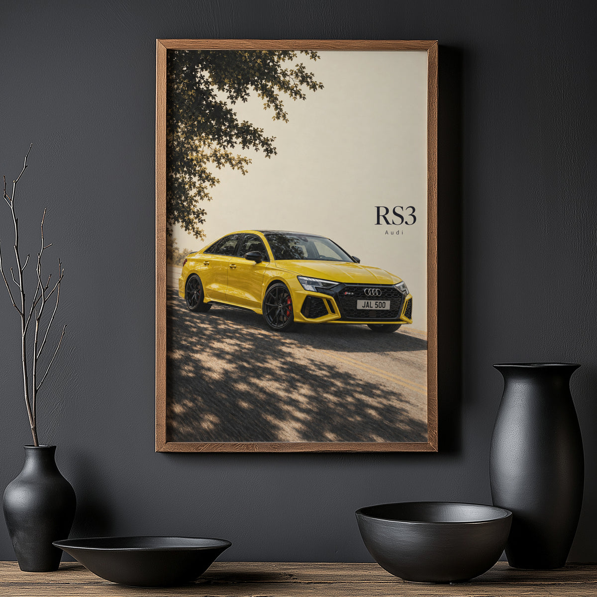 Vintage Audi RS3 Print, Yellow Car Wall Art
