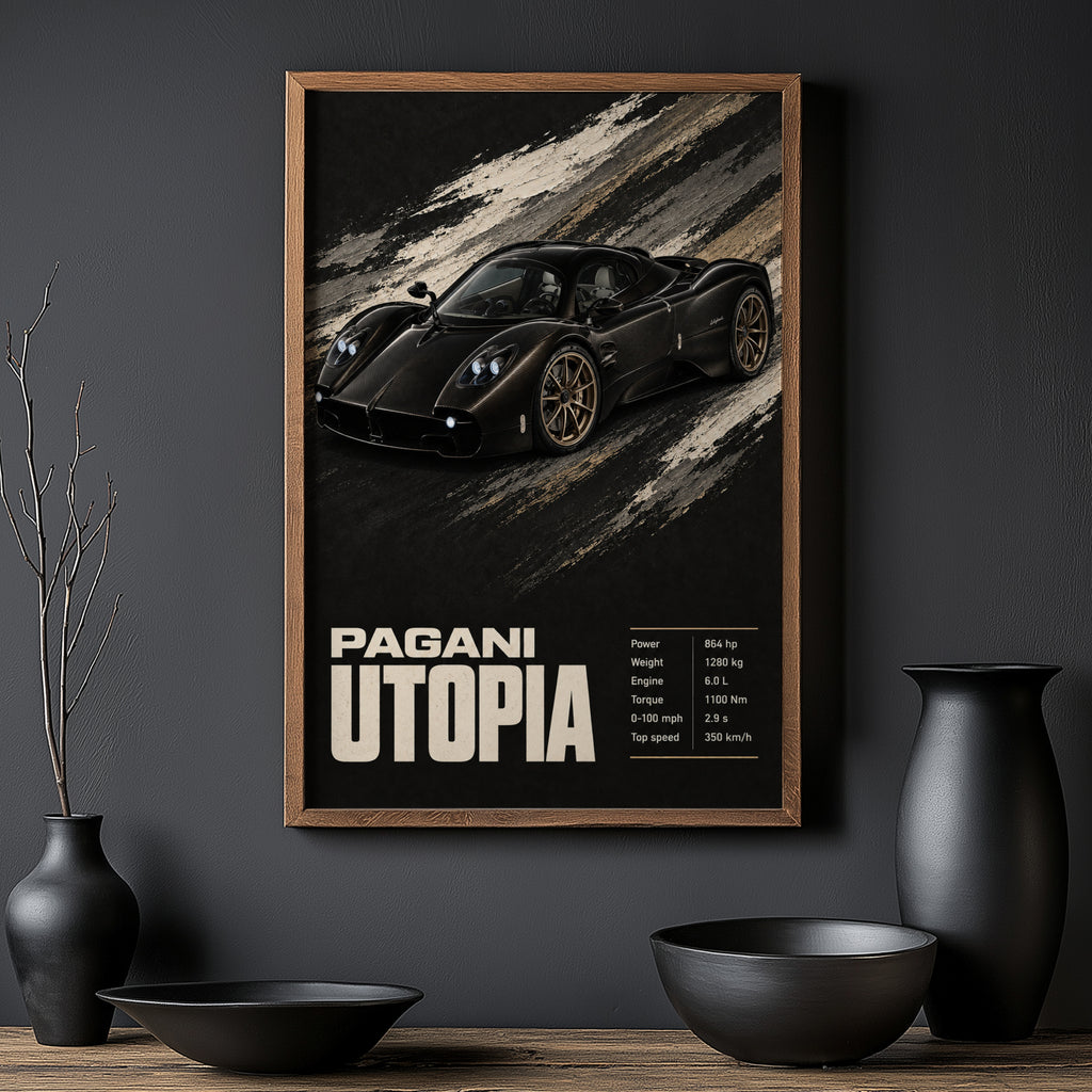 Vintage Pagani Utopia Print, Supercar Wall Art