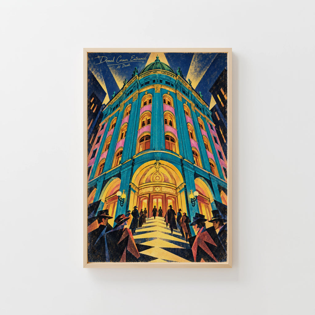 Vintage Art Deco Building Poster, Turquoise Dome Print