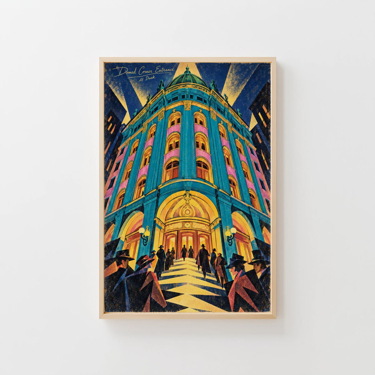Vintage Art Deco Building Poster, Turquoise Dome Print