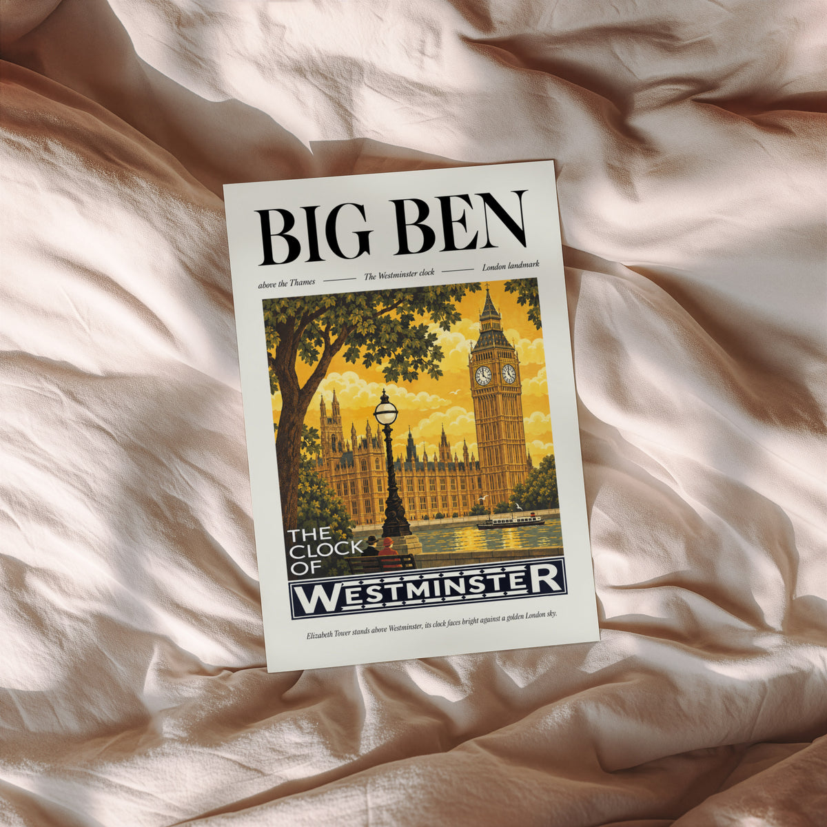 Vintage Big Ben Poster, London Wall Art, Westminster Print