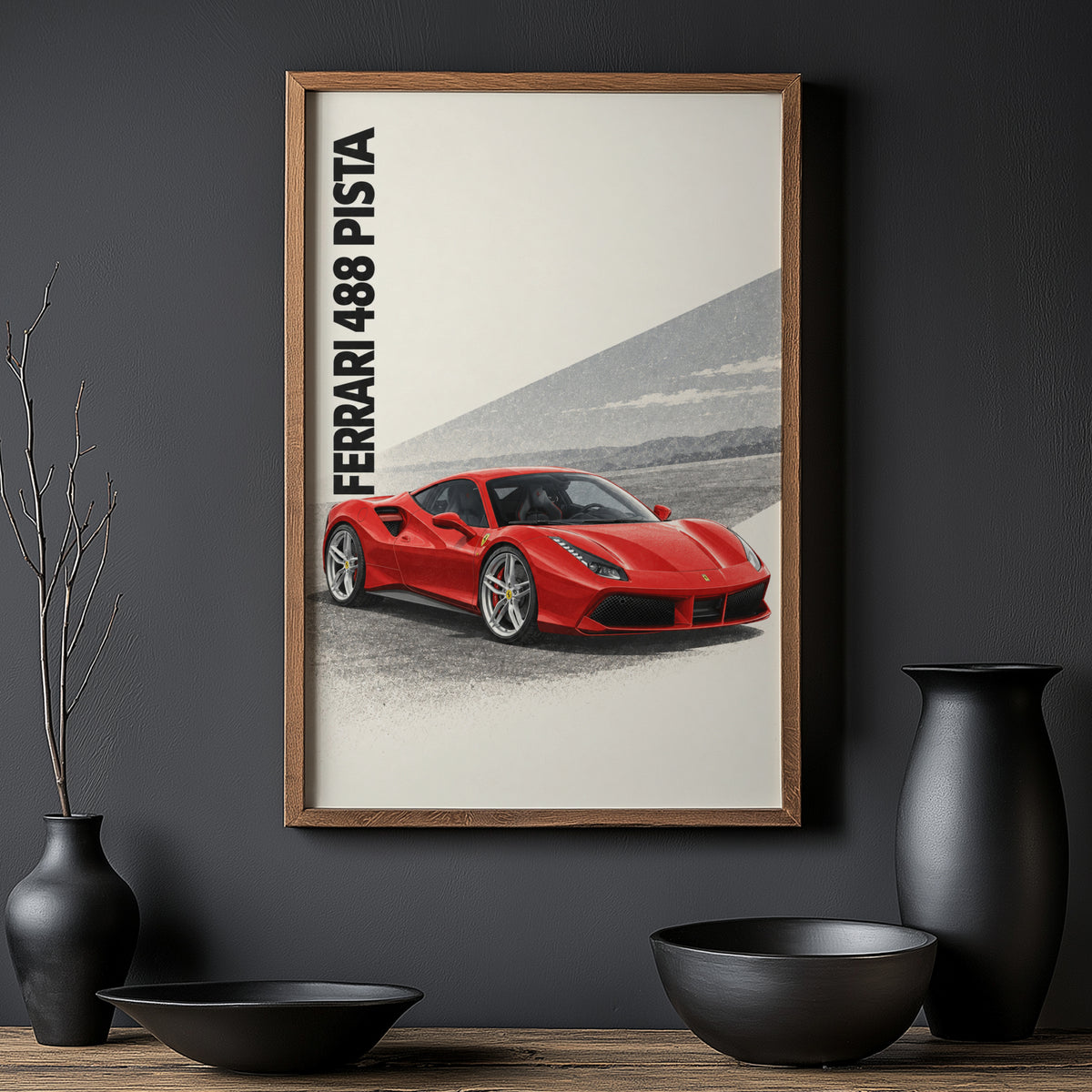 Vintage Ferrari 488 Pista Print, Supercar Wall Art