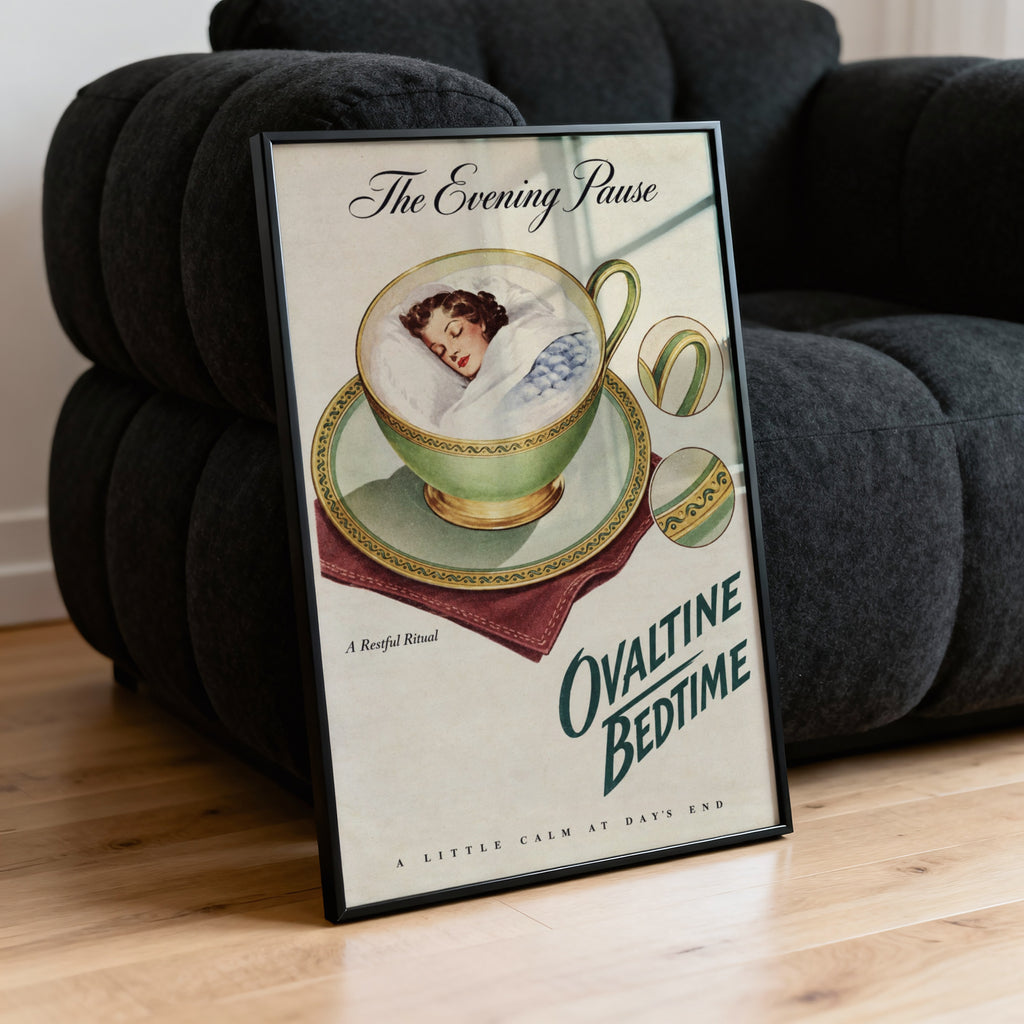 Vintage Sleeping Woman Teacup Poster, Retro Wall Art Print
