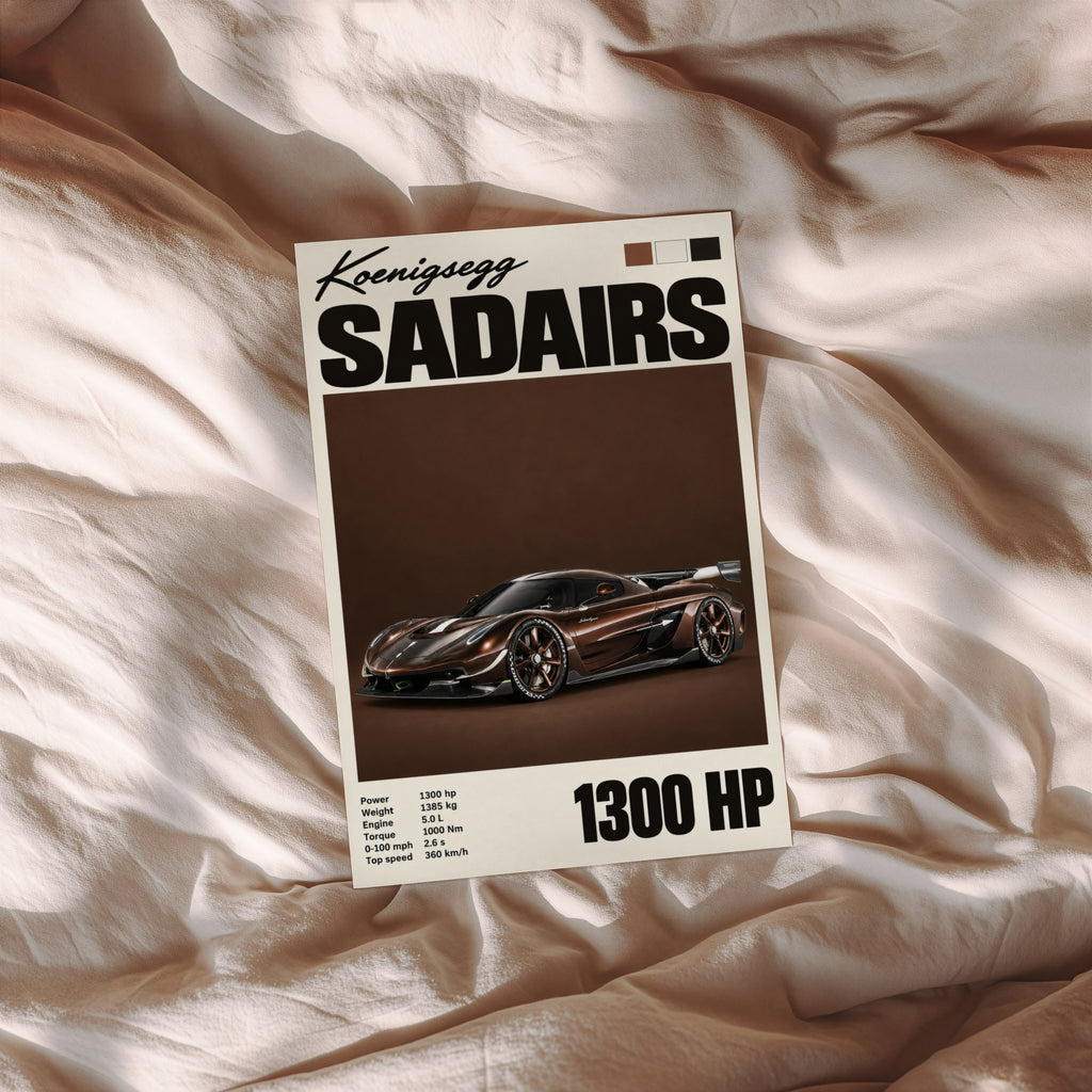 Vintage Koenigsegg Sadairs Print, Hypercar Wall Art
