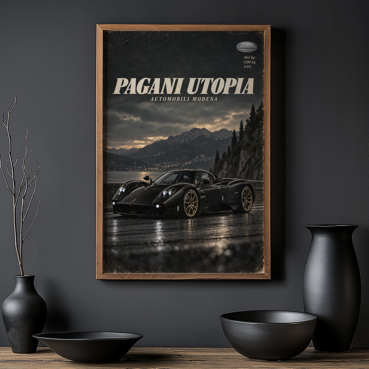 Vintage Pagani Utopia Print, Supercar Wall Art
