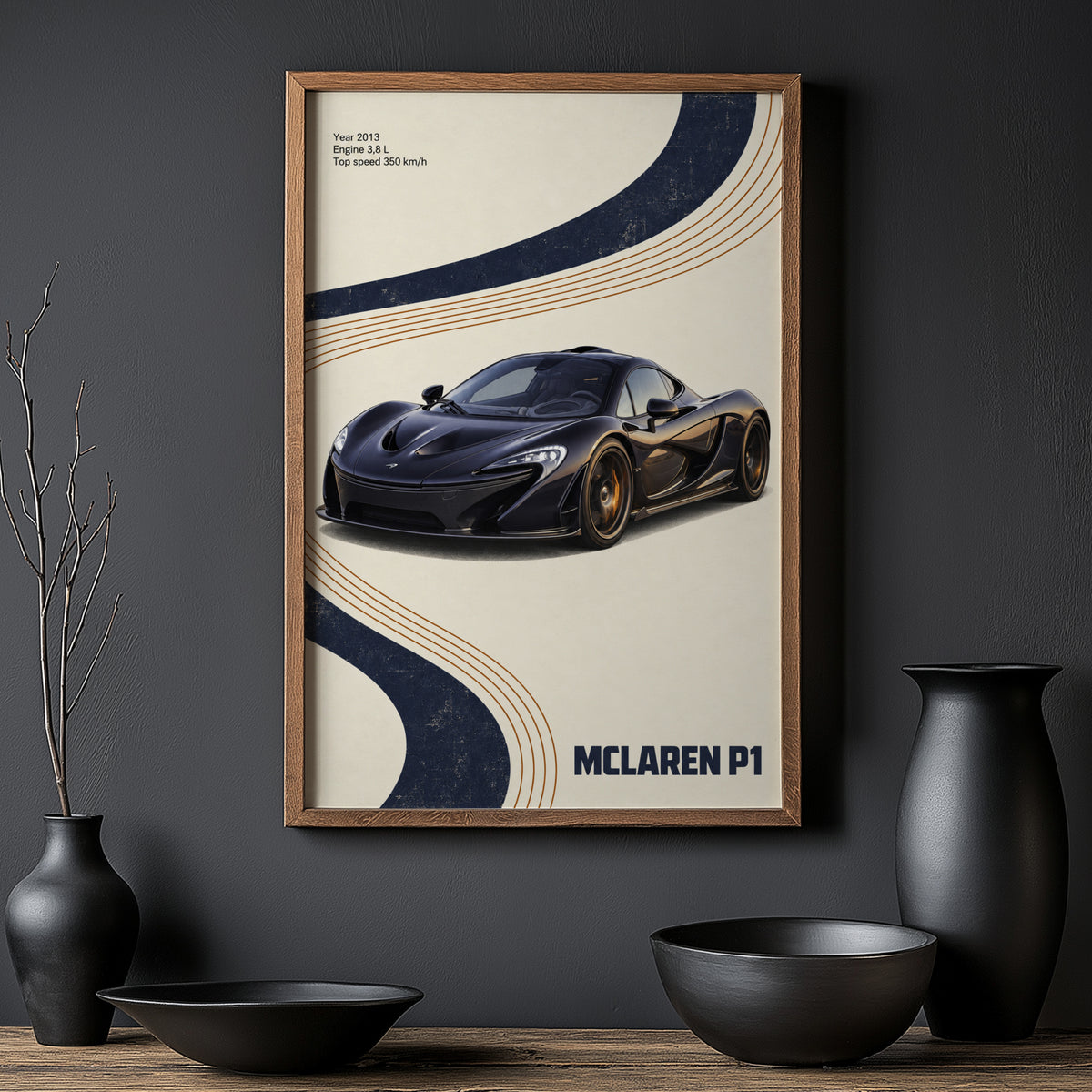 Vintage McLaren P1 Print, Supercar Wall Art