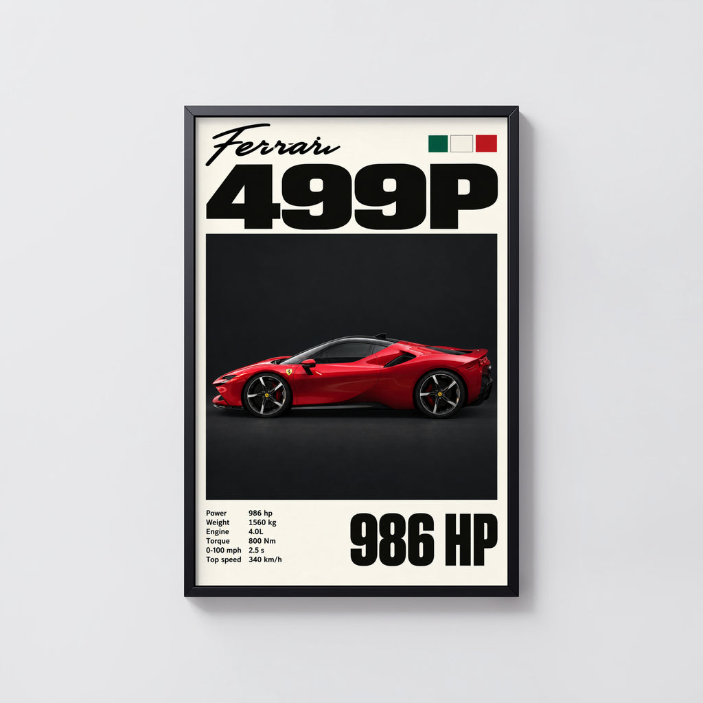 Vintage Ferrari Print, Red Supercar Wall Art