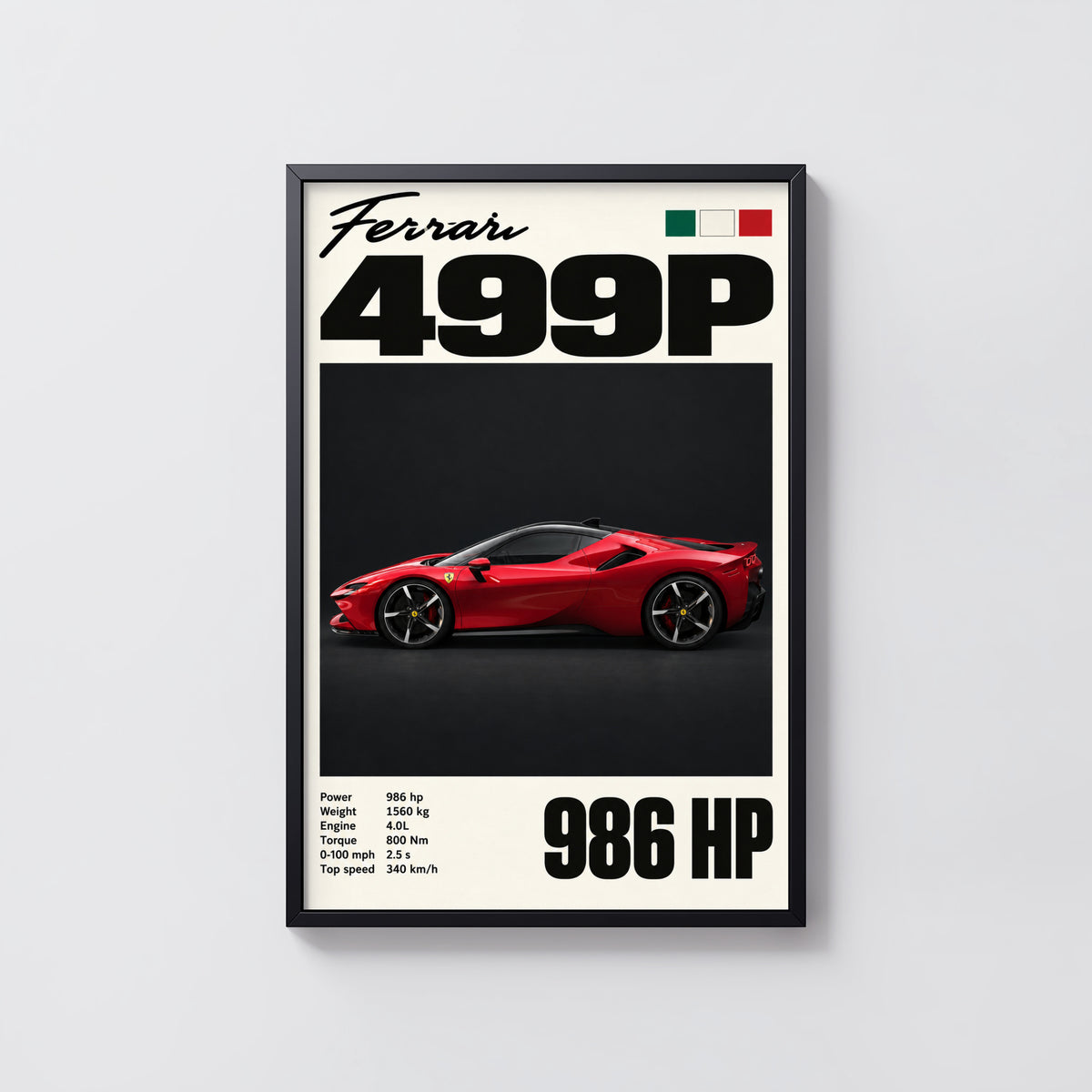 Vintage Ferrari Print, Red Supercar Wall Art